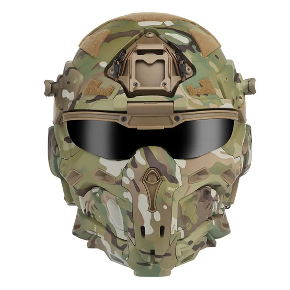 Tactical Helmet Protective Mask Built-in Communication Headset, Anti-fog fan, Replaceable Lens, W Assault Helmet