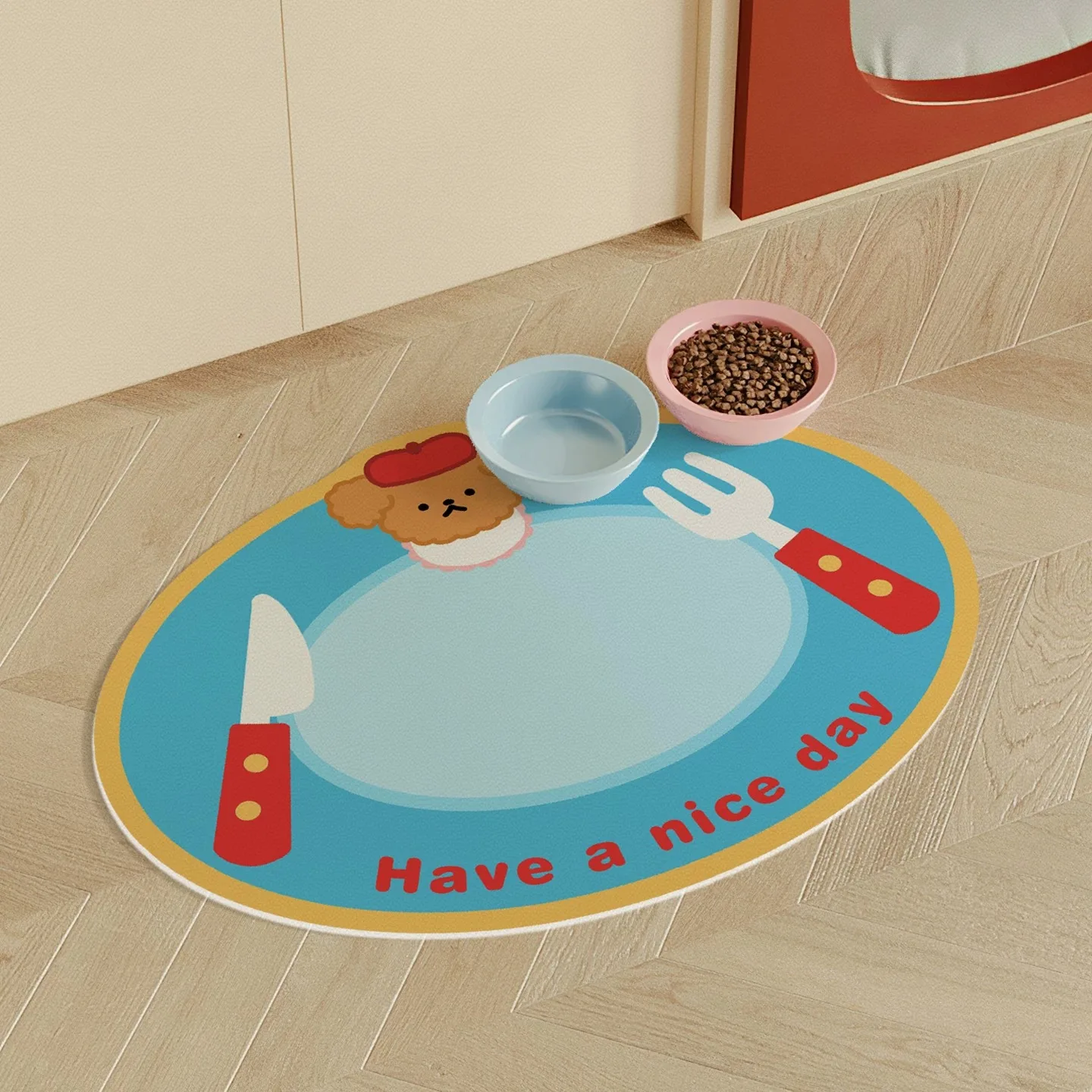 Waterproof Leather Pet Placemat Cute Cartoon Animal Design Dog Cat Food and Water Bowl Mat Non-Slip Tableware Pad