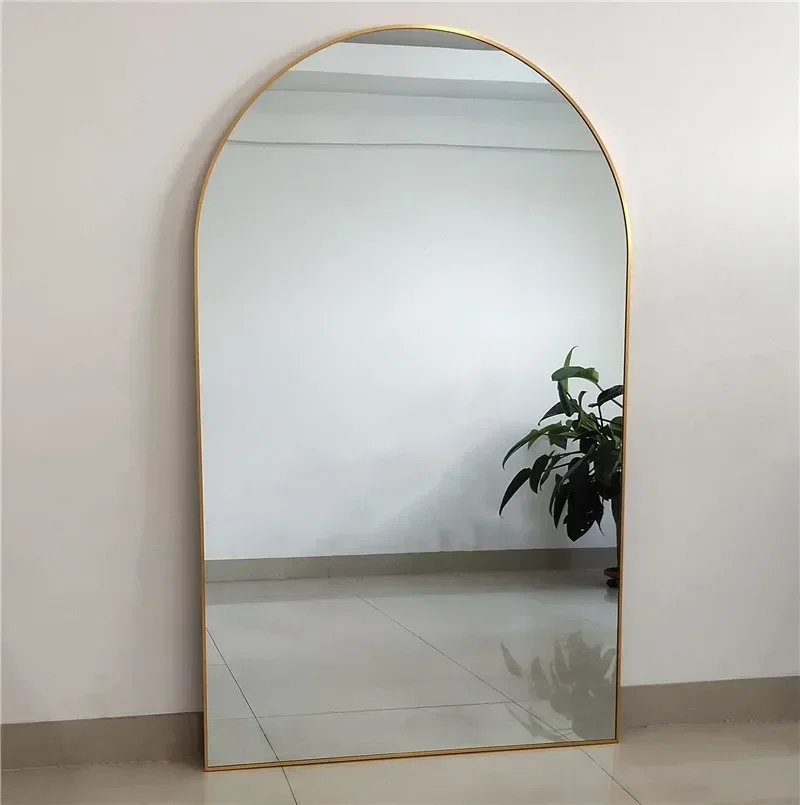 Custom Large big Vintage Gold Arch Metal Full length long home decor body Dressing wall Standing Floor Mirror