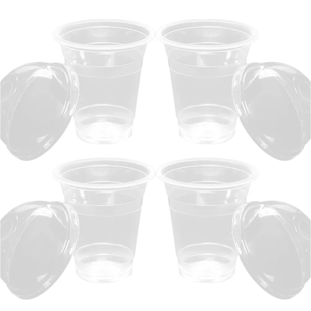 

50Pcs Clear Plastic Cups Single Use Large Capacity Ideal for Juice Milk Tea Bubble Tea Disposable Cups with Dome Lids