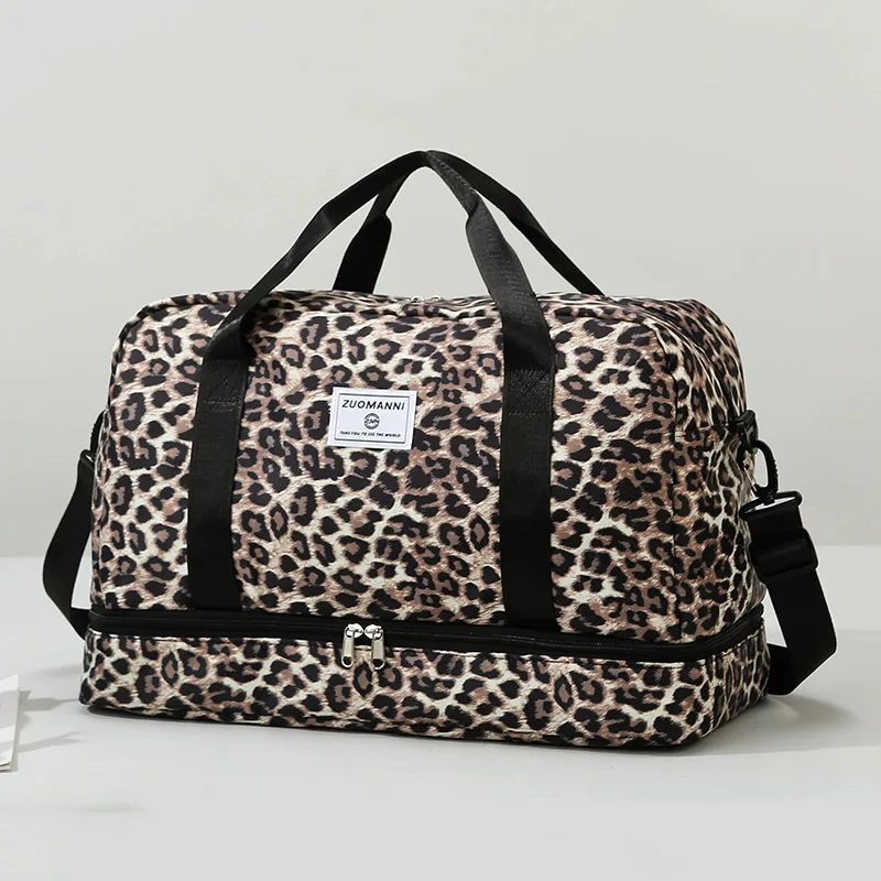

Fashionable Leopard Print Travel Bag, Large Capacity, Independent Shoe Compartment, Suitable for Travel, Fitness, Vacation, Etc