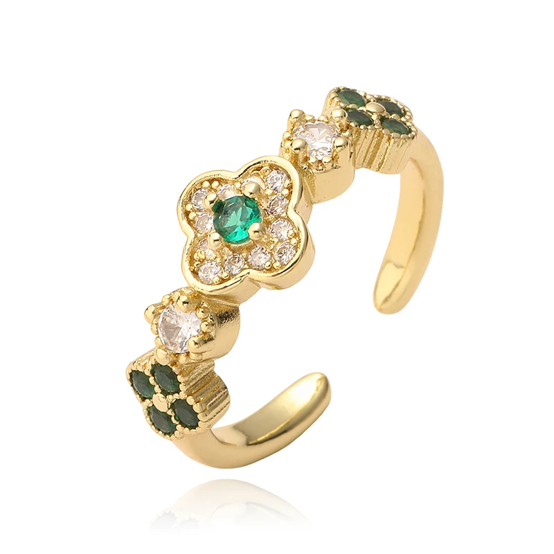 HECHENG ، خاتم زهرة نحاسي مطلي بالذهب عيار 18 قيراط مع حجر تشيكوسلوفاكيا لونين الربط مجوهرات السيدات خاتم الزواج مجوهرات الاتجاه