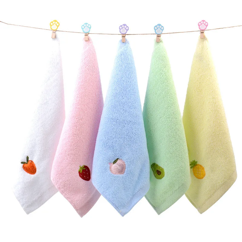 

1Pc 25x25cm Small Kindergarten Cartoon Fruit Embroidered Cotton Soft Absorbent Children Kids Baby Square Face Towel