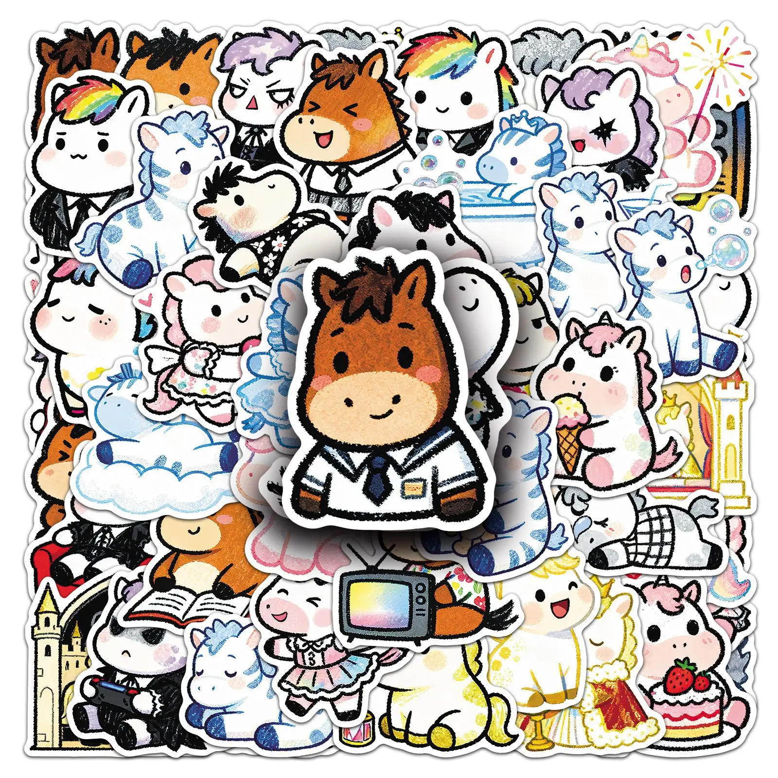 

50 шт. милых стикеров в стиле Q с пони, разноцветные декоративные наклейки на тему года Лошади для бутылок с водой, товары для рукоделия и творчества