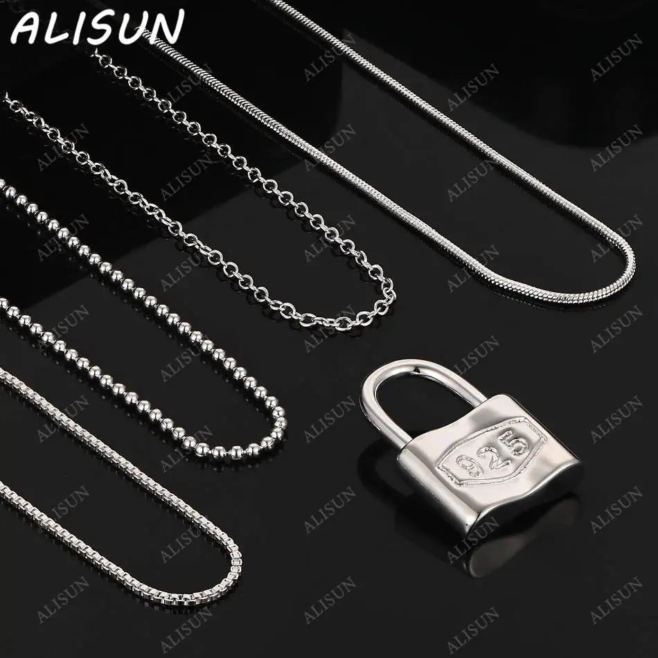 

ALISUN 40-75cm 925 Sterling Silver Lock Pendant Necklace For Women Men Charm Trend Birthday Gifts Fashion Party
