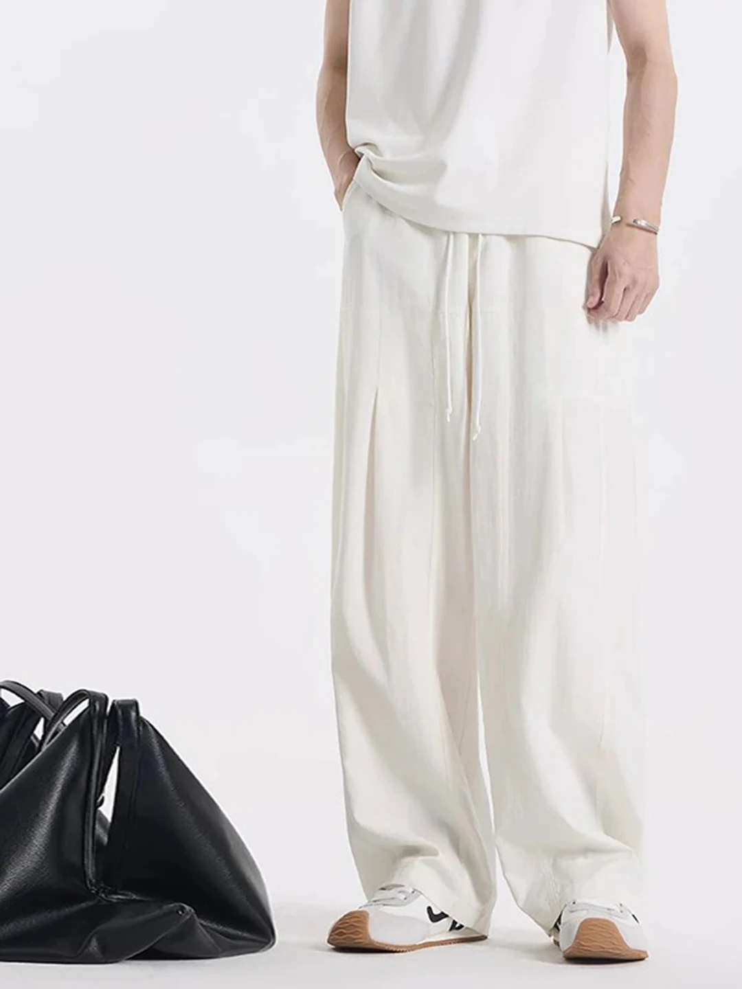 

Cool Feeling Qui Dry Ice Silk мужские летние тонкие широкие брюки свободного покроя повседневные брюки дышащие легкие прямые брюки