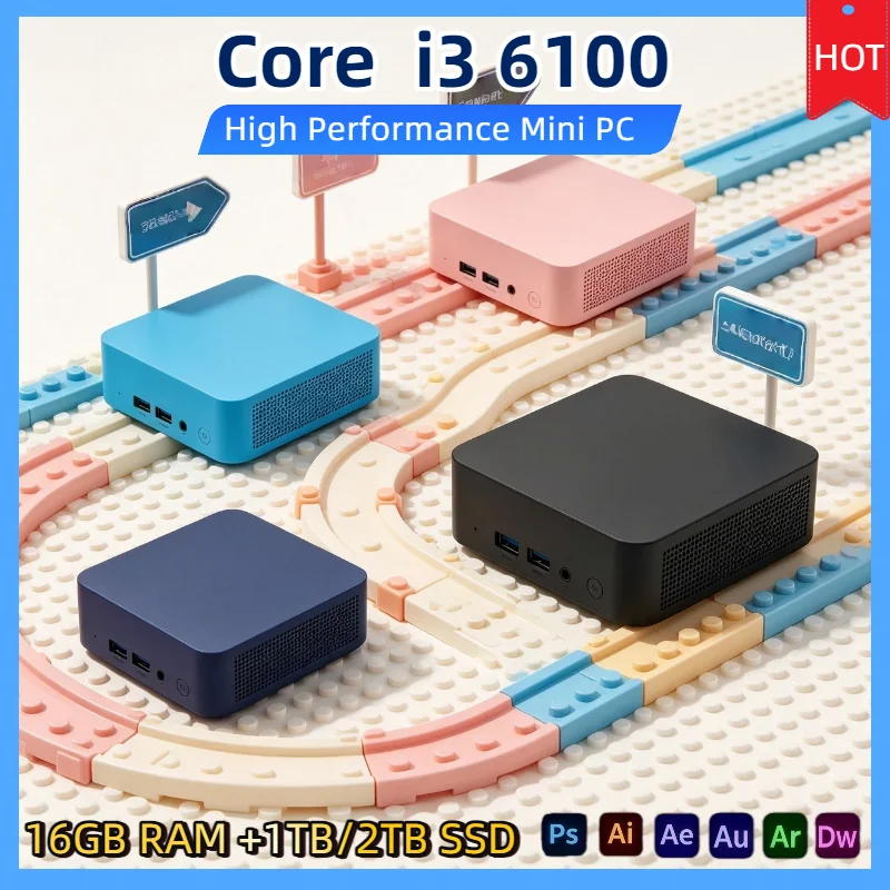 Mini PC Intel Core i3 6100 16GB RAM 1TB 2TB SSD M.2 Low Power NVMe WiFi 6 BT5.2 Desktop Computer Pro Unit Dual HDMI Ports