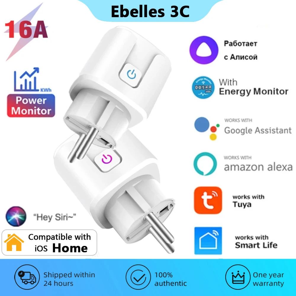 16A EU WiFi Smart Plug Tuya Smart Life HomeKit Mini Power Outlet Home Appliance Socket Voice Control for Siri Alice Alexa Google