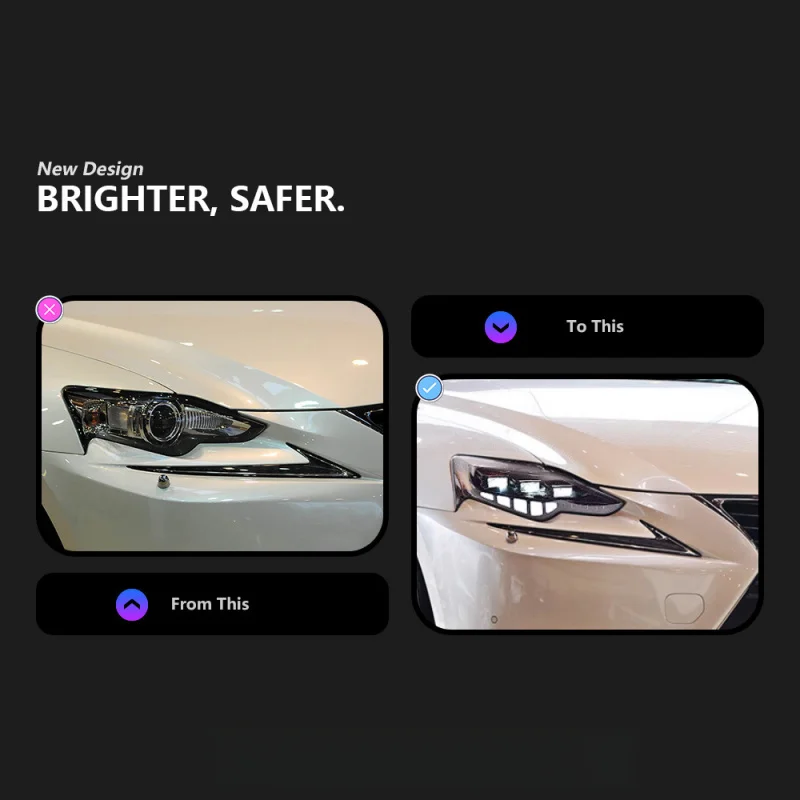 Suitable For 2013-2016 Lexus IS Headlight Assembly Modified LED Triple Lens Daytime Running Light Flowing Turn Sign