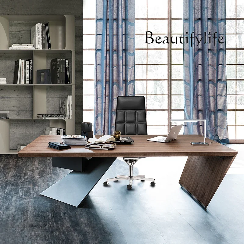 XX Rock Slab Boss Table Desk Home Designer Italian Minimalist Computer Desk Stainless Steel Desk Writing