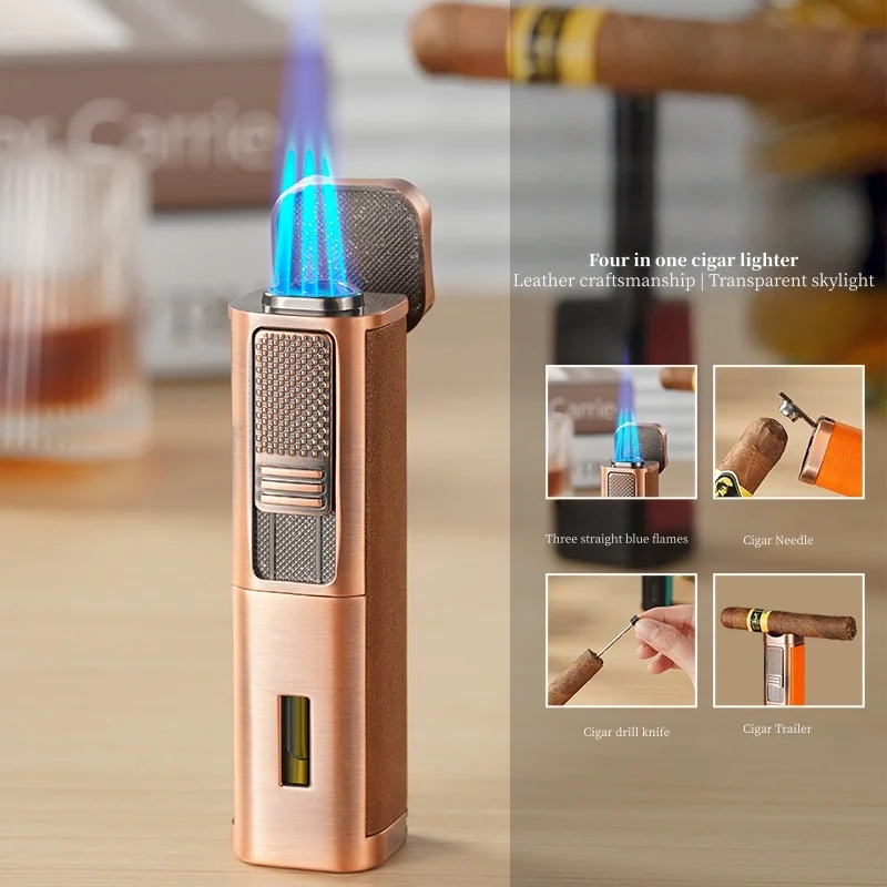 

Новая высококачественная кожаная зажигалка «четыре в одном», специальная зажигалка для сигар, высококачественная уличная ветрозащитная прямая передняя зажигалка, мужской подарок