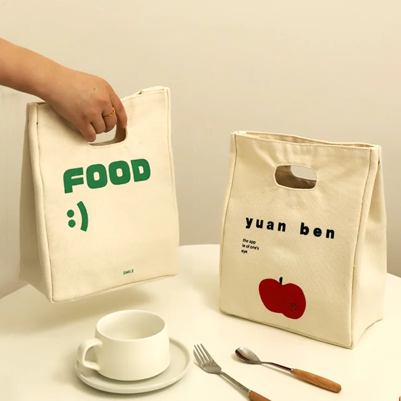 New Simple Cartoon Printing Letters Bento Bag Handbag Lunch Bag Work Increase Lunch Box Insulation Bag Thickening Preservation