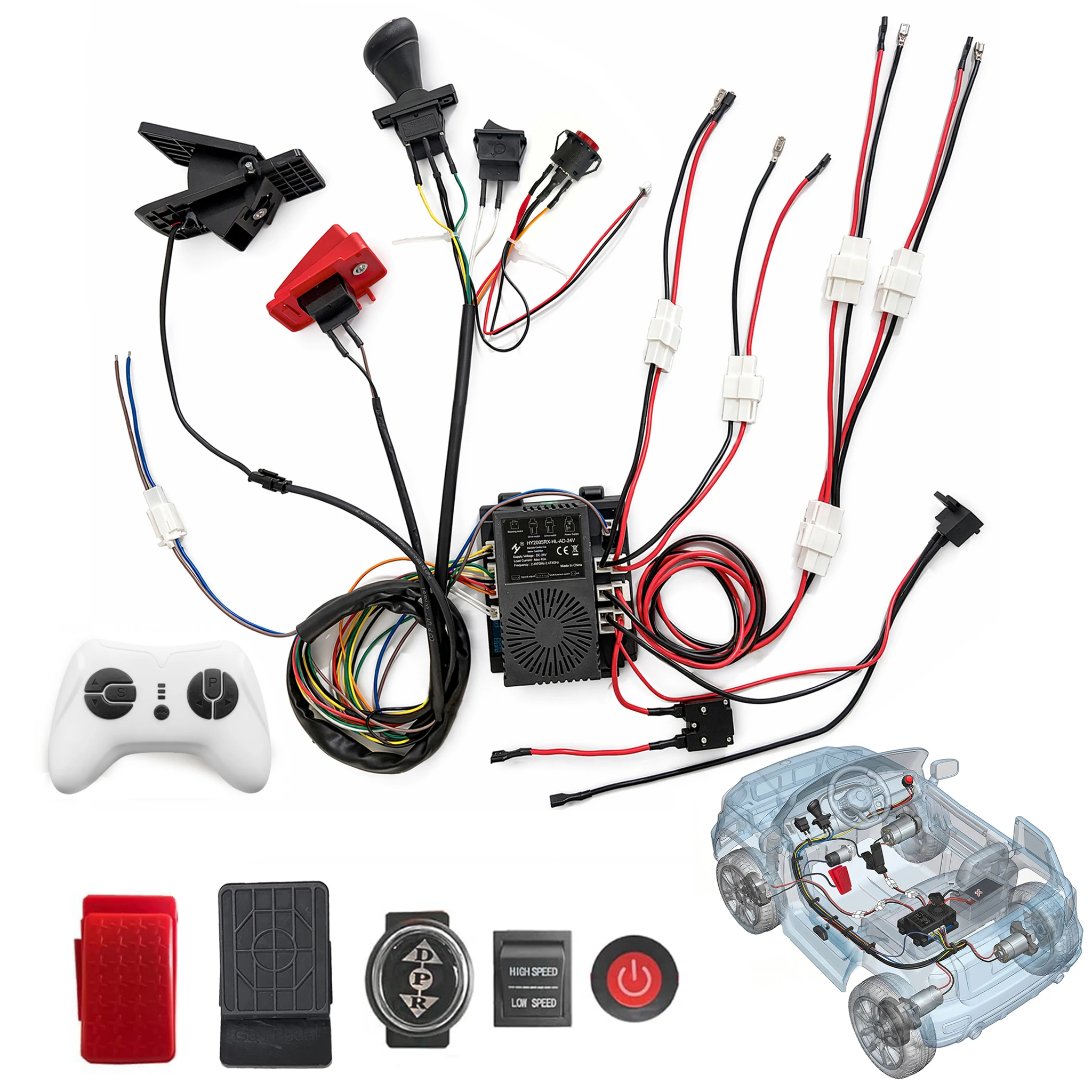 12V 24V 40A High Power Kid\'s Ride on Electric Car Wires Harness Switch RC Controller Complete Set of Replacement Parts DIY