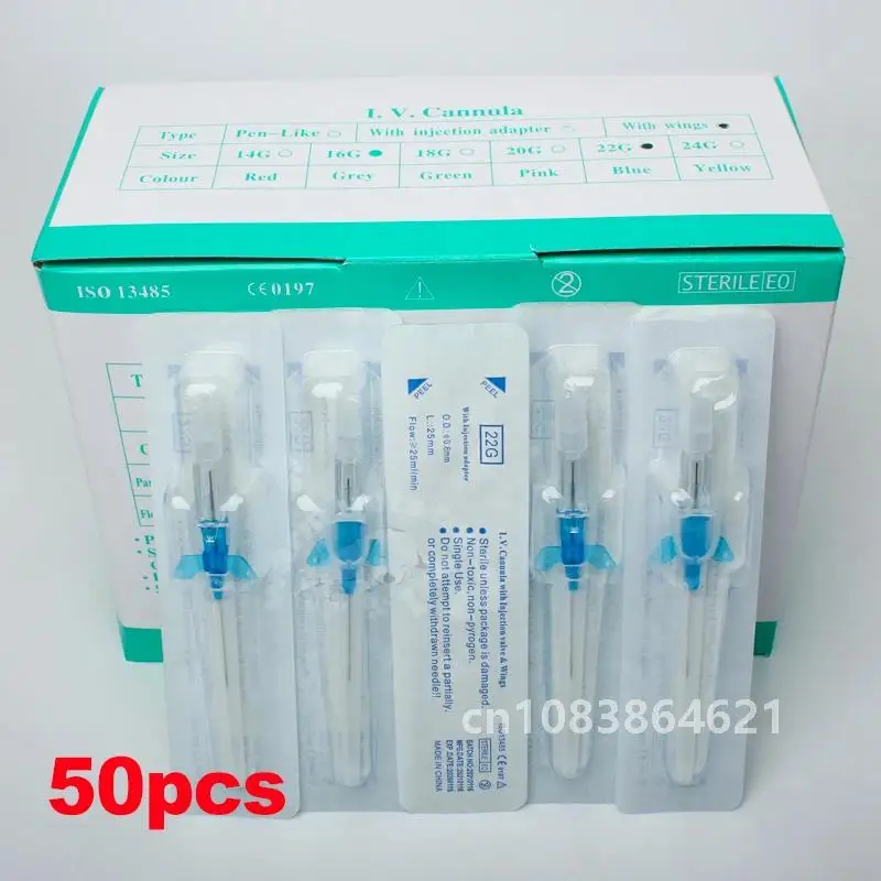 

50pcs Disposable IV Cannula Intravenous Injection Catheter with Wing 22G 24G 26G For Pet Dog Cat Animals Veterinary Suppliers