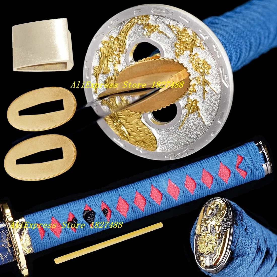 26CM Handle Japanese Sword Samurai Katana KOSHIRAE Set Alloy Tsuba Menuki Fuchi Kashira Habaki Seppa Tsuka Replacement Fittings