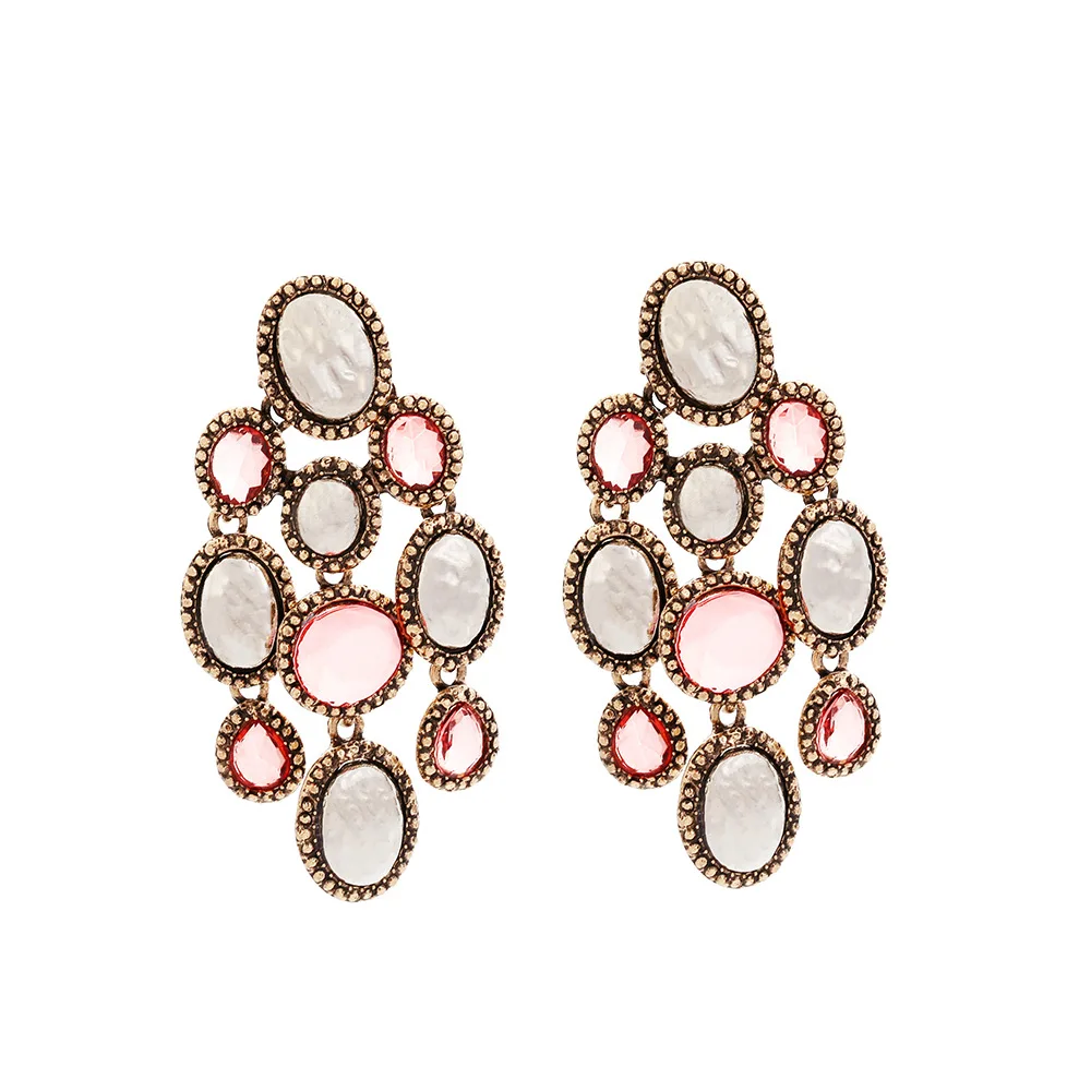 Persönliche Metall-Kristall-Strass-Ovale Hängeohrringe für Frauen, Vintage Bohemian Quasten-Ohrringe, Schmuckgeschenk für Feiertage und Partys – Detail 6