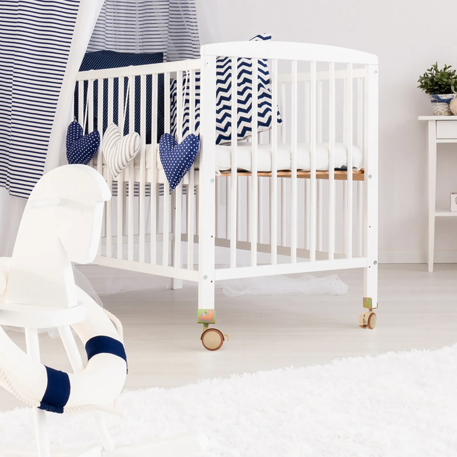 4Pcs Replacement Crib Wheels Silent on Braked Locking Casters Baby Trolley Furniture Accessories Smooth Rollers view 4