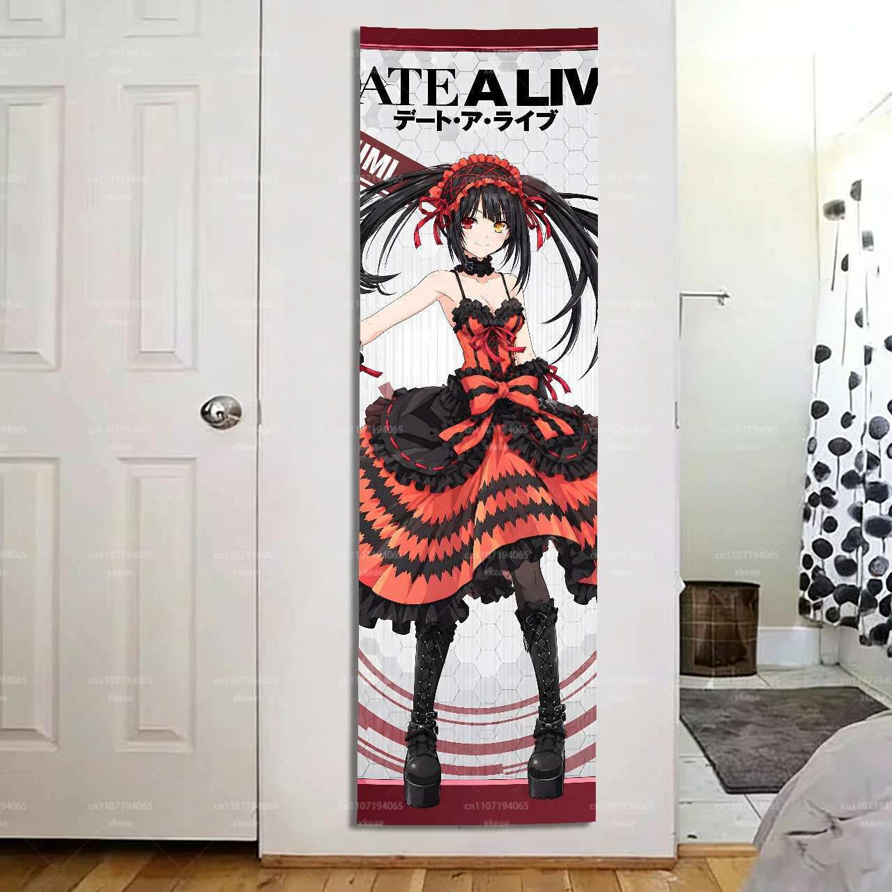 Date A Live Kurumi Tokisaki Long Vertical Tapestry, Anime Girl Red Black Dress Wall Hanging, Narrow Wall Art for Bedroom Dorm
