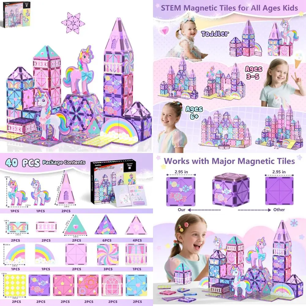 Unicorn Magnetic Building Blocks - STEM Educational Toys for Kids Ages 3-8, Ideal Gift for Toddlers & Preschoolers