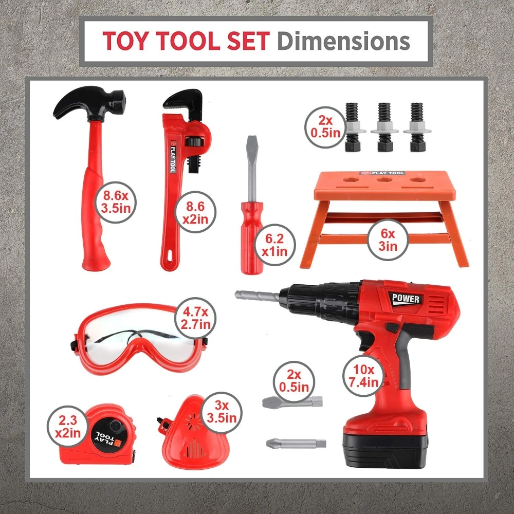 Children\'s Tool Set with Electric Toy Drill Kids Power Construction Toy Pretend Play Toy Tools Kit for Toddler Boys Girls Child