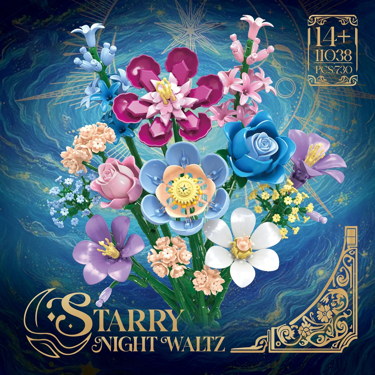 

Набор строительных блоков серии «Звездная ночь»: букет из конструктора и стабилизированных цветов. Романтический подарок на День святого Валентина/День матери. Детские игрушки.