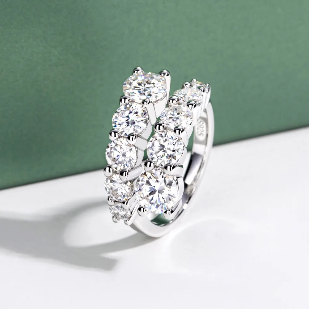 Apaison Luxury Sparkling Full Moissanites Women's Ring - Wedding Engagement Anniversary 925 Sterling Silver Ring Jewelry Gift
