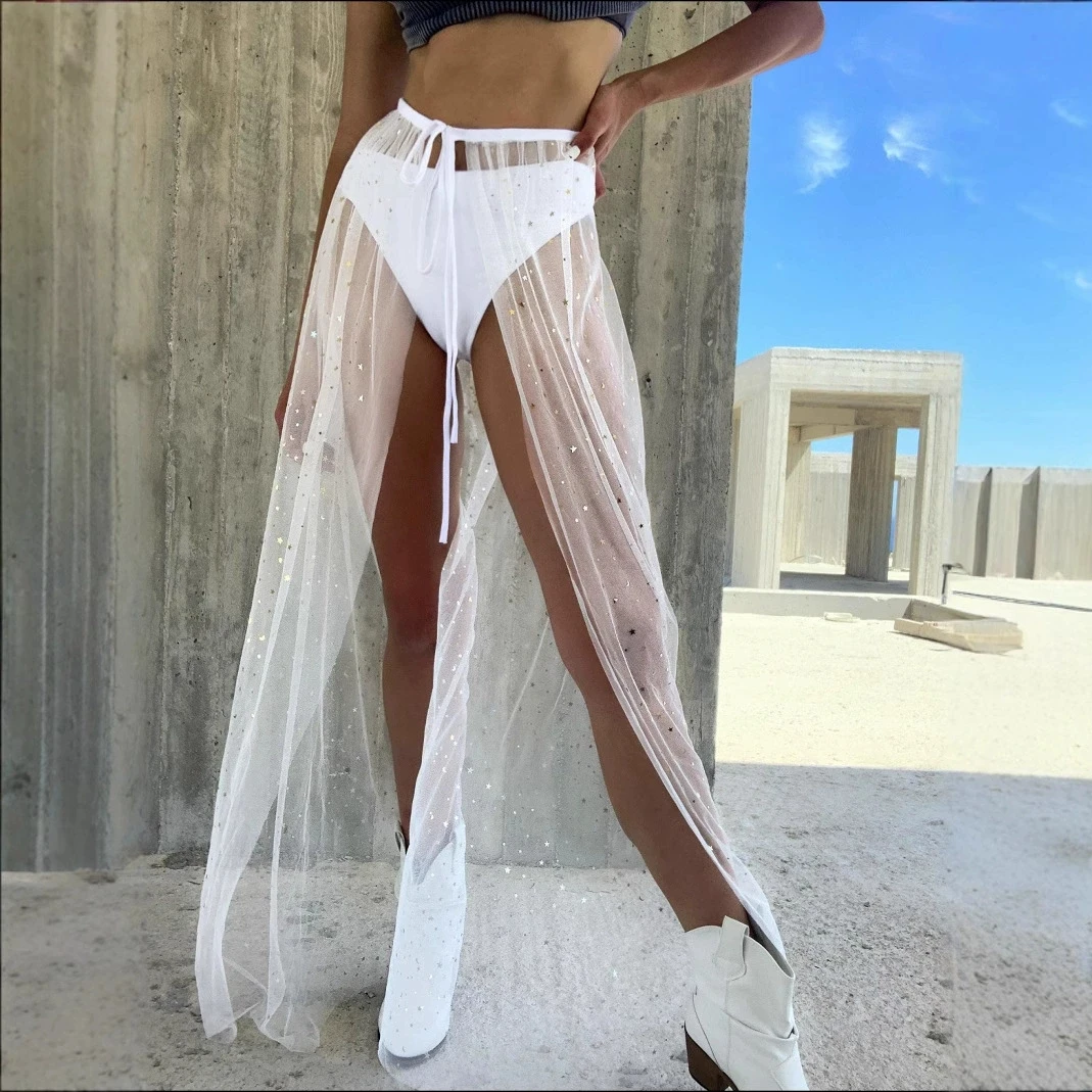Fashion Women High Waist A-Line Perspective Single-Layer Yarn Mesh Skirt Elegant Office Lady Tulle Princess Dress Girl Gift