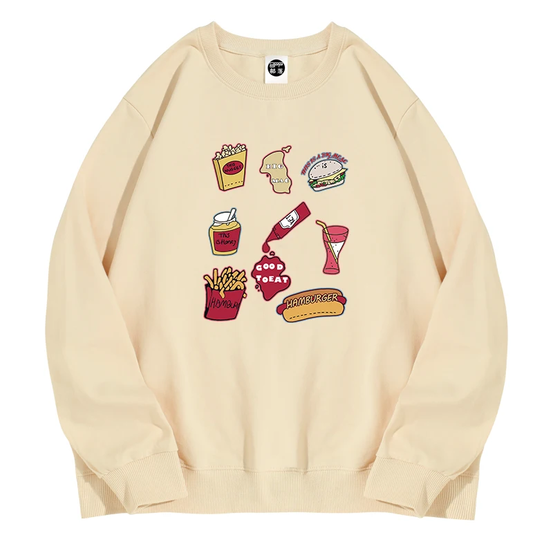 

Funny Hamburg French Fries Chinese Food Printing China-Chic American Men's and Women's Round Neck Pullover Hoodless Sweatshirts