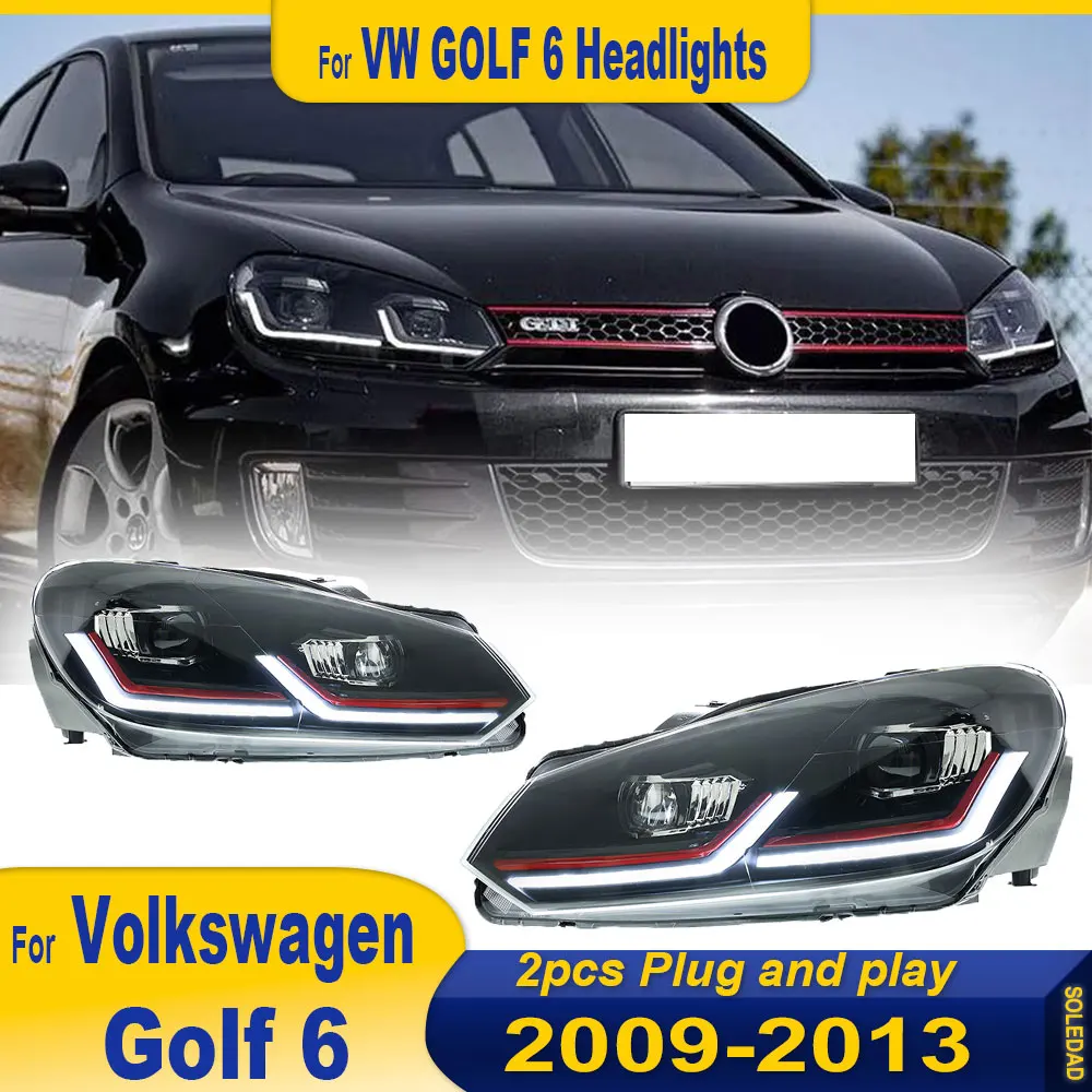 Car Front Lights For VW Golf 6 Headlight 2009 2010 2011 2012 2013 Golf 6 MK6 GTI HeadLamp Assembly Modified Led DRL Accessories