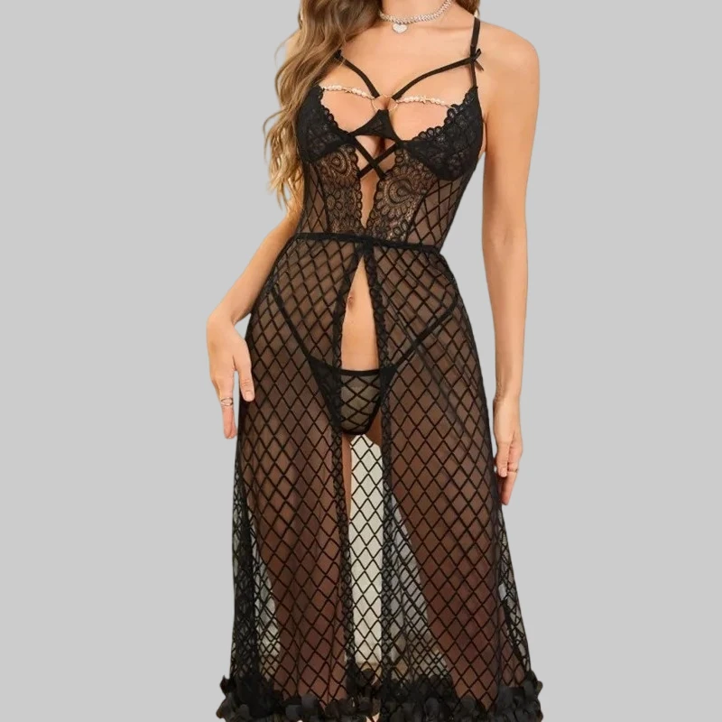 

Нижнее белье Tornova, сексуальное, популярное женское этическое нижнее белье, сексуальное нижнее белье, женское сетчатое прозрачное клетчатое длинное платье с высоким разрезом, сексуальный костюм