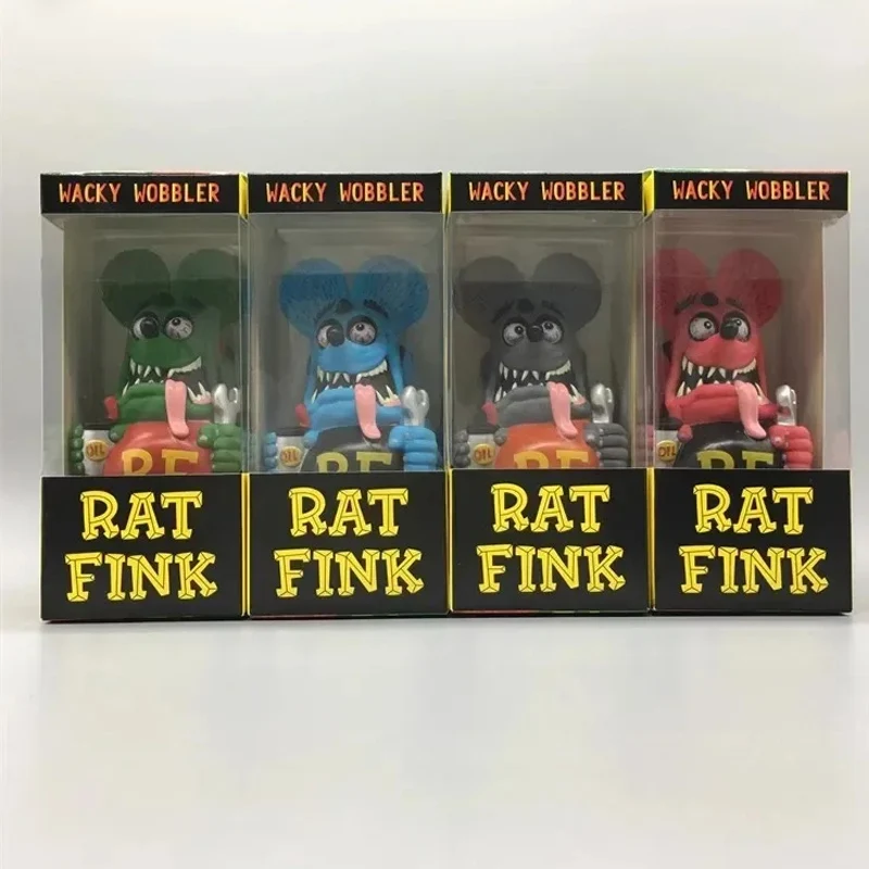 Rat Fink Car Repairer Figurine Shake Head Rat Anime Figure Locomotive Culture Old School 17cm Trend Toy Desk Decora Doll Gifts