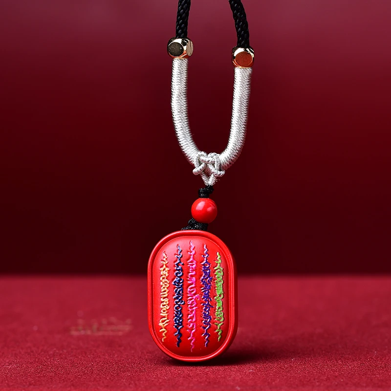 Cinnabar Red Sand Painted Wearing Pendant Soothing Necklace