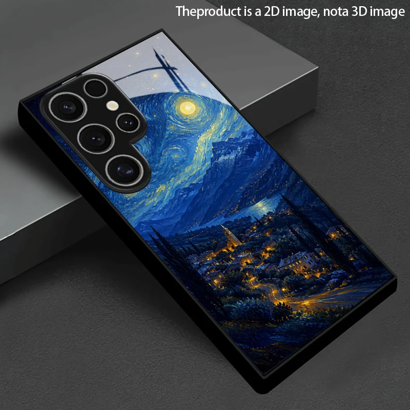 2D Night Mountain Scene Phone Case for Samsung S26 S25 S24 S23 S22 S21 S20 A56 A36 A16 - Glass Protective Cover