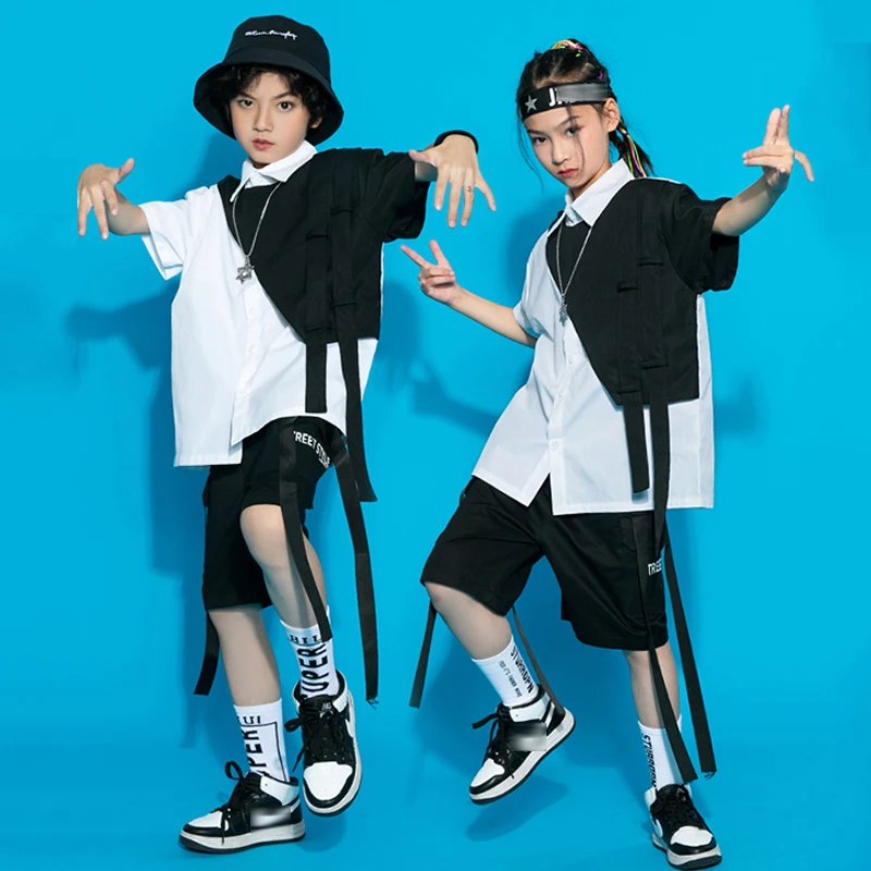 Modern Hip Hop Dance Clothes Kids Jazz Performance Costume Short Sleeved Shirts Loose Streetwear Boys Stage Outfit Rave BL8036