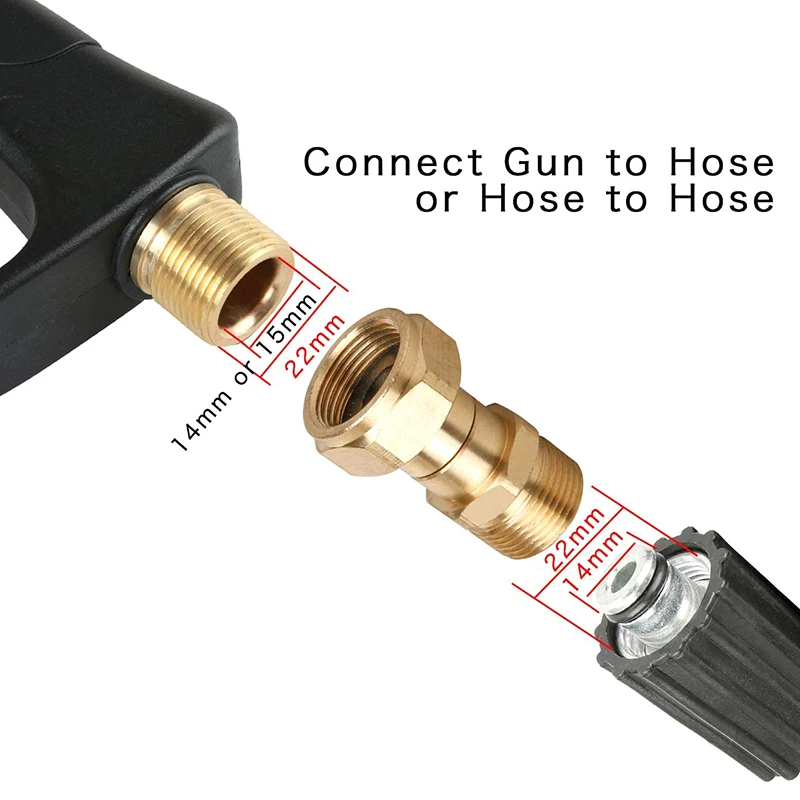 M22 14mm Brass High Pressure Washer Swivel Joint Connector Hose Fitting Thread 360 Degree Rotation Hose Sprayer Connector