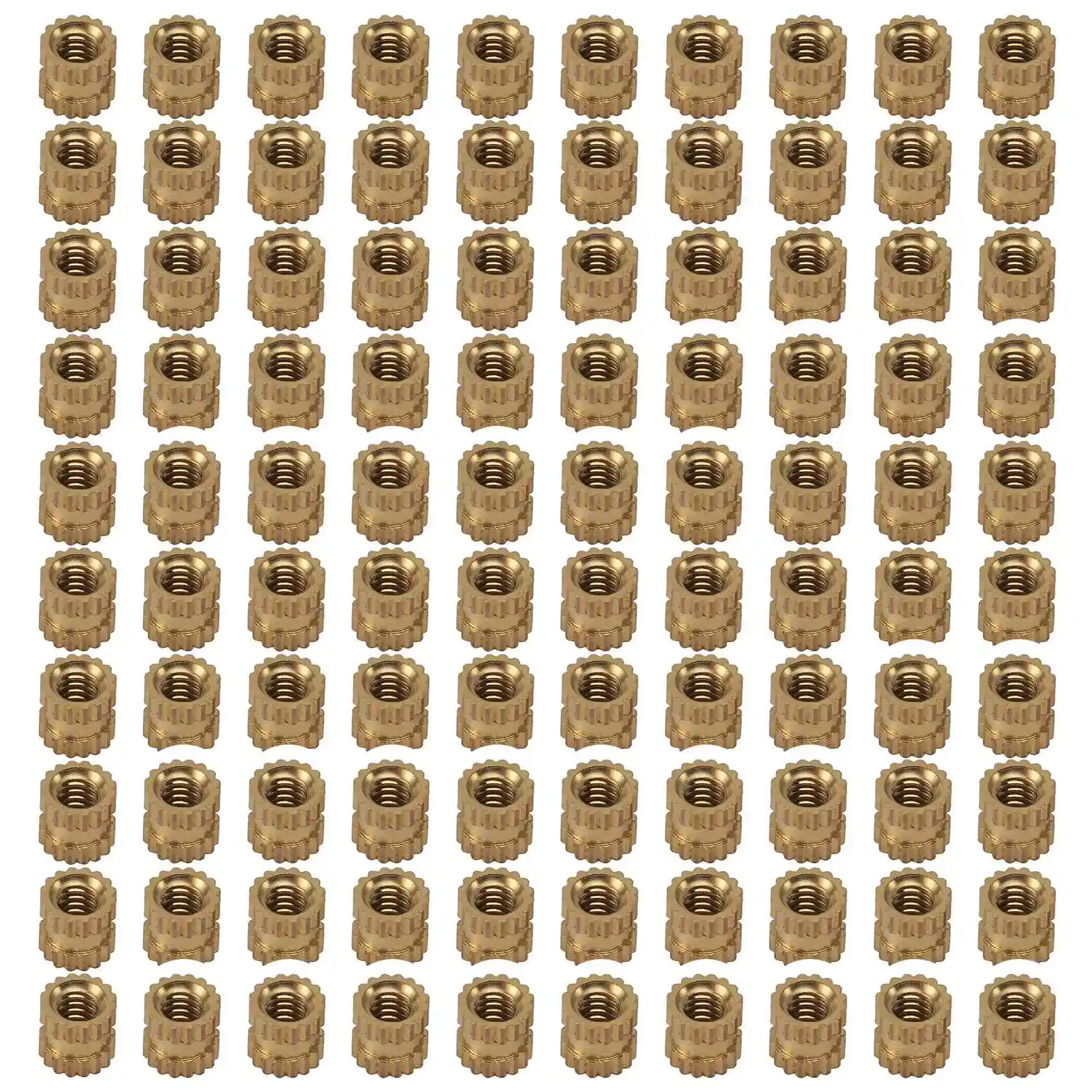 A45I M2 x 3mm Brass Cylinder Knurled Threaded Round Insert Embedded Nuts 100pcs