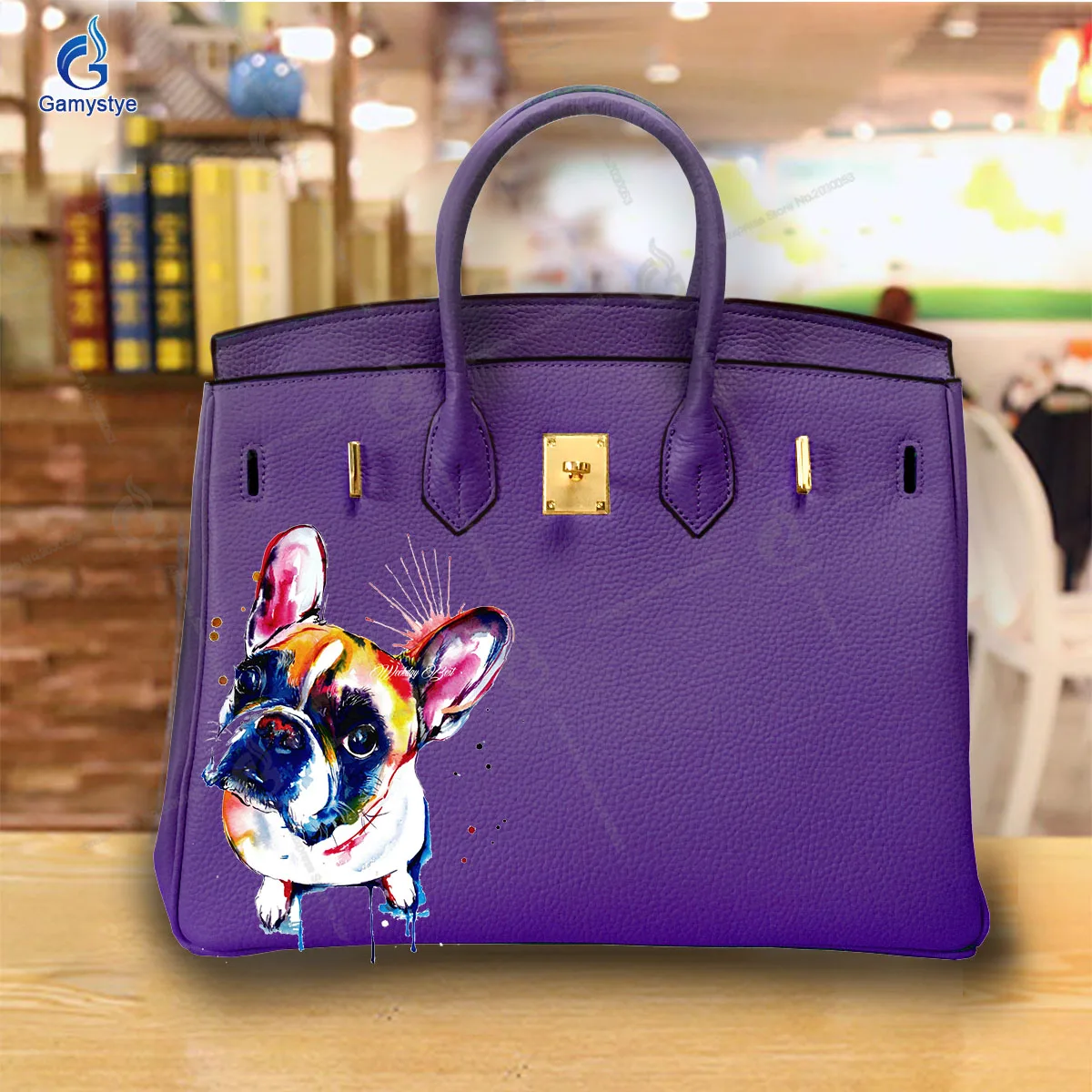 Art Print Colorful cute little dog Customize Totes Women Clutch purses and handbags Designer Ladies purses Genuine Leather New