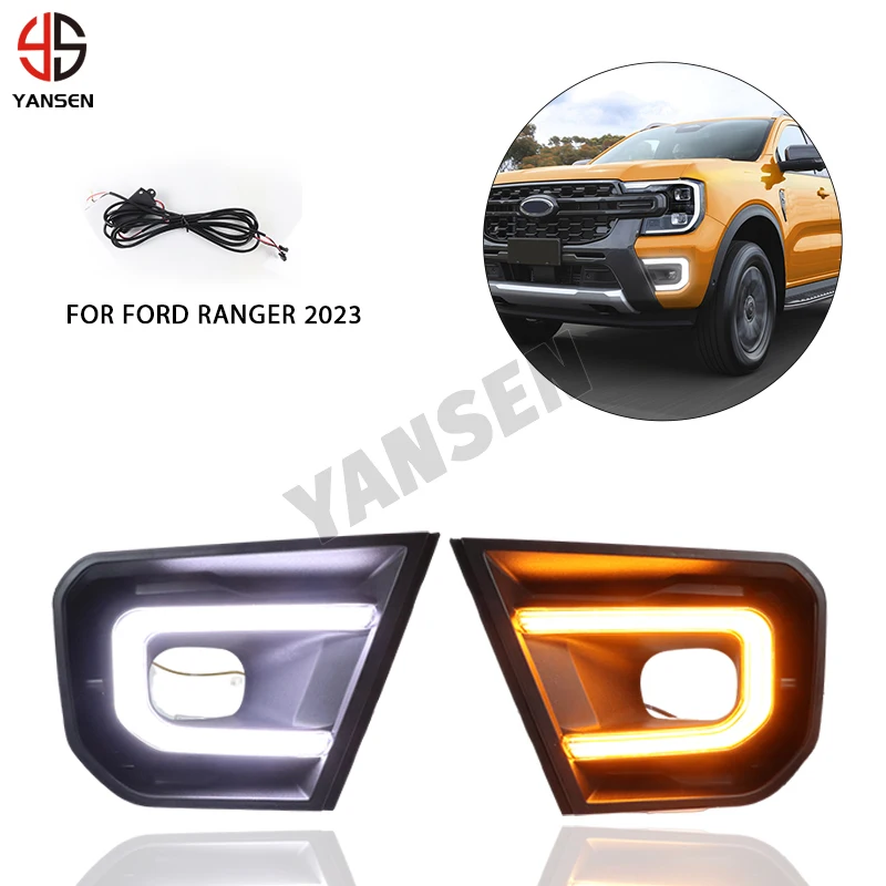 

LED Daytime Running Lights For Ford Ranger Wildtrak 2023 DRL Fog Lamp Dynamic Turn Signal Light Decoration Car Accessories