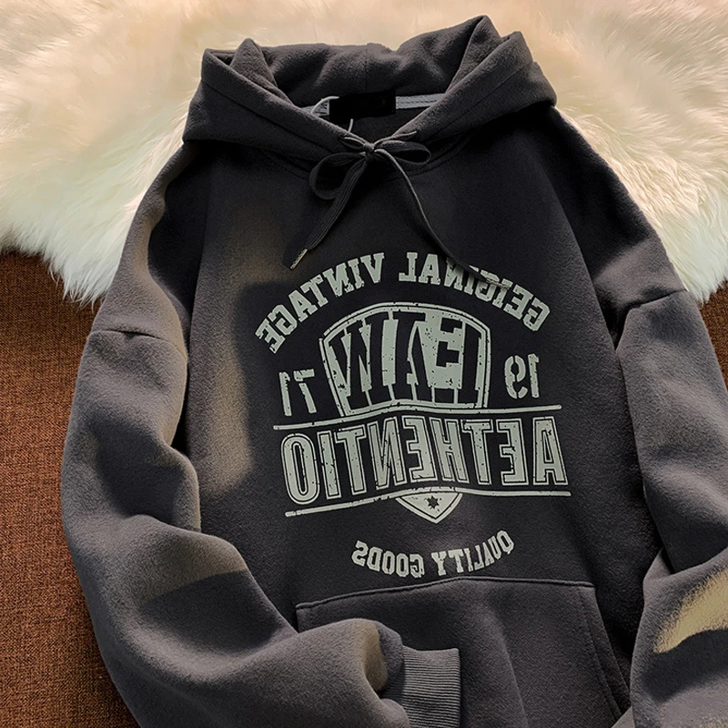 

Ретро-американский худи-свитшот оверсайз, удлиненный, для весны и осени, повседневная верхняя одежда, брендовый стиль