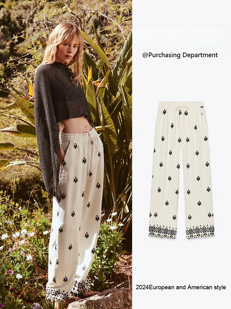 

Новые летние женские модные повседневные брюки с широкими штанинами и вышивкой, универсальные слипоны в этническом стиле, сценический костюм, женская одежда