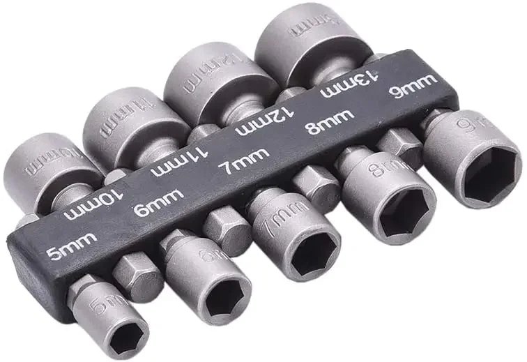 9pcs  Wrench 1/4" Screw Metric Driver Tool Set Adapter Drill Bit 5 To 13mm Hexagonal Shank Hex Nut Socket
