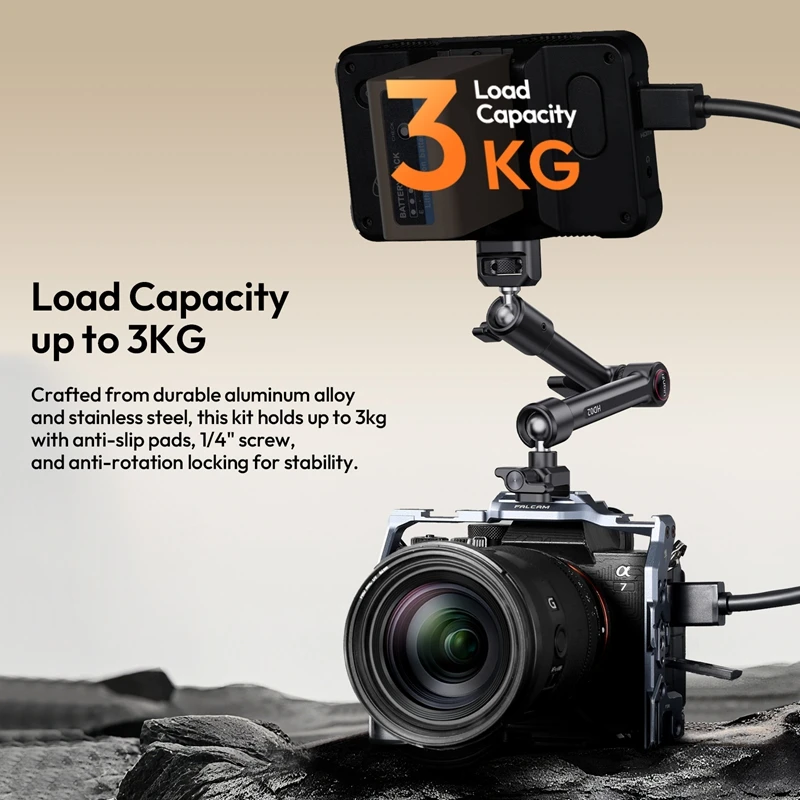 Ulanzi Kit braccio magico da 10 pollici HD02 con pattino freddo con vite da 1/4" a super morsetto 360 °   Testa a sfera regolabile per supporto per telecamera con supporto per monitor