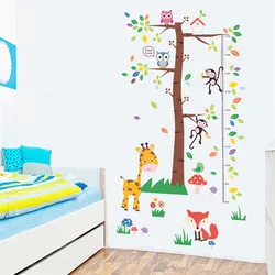 Cute Monkey giraffa Owl Growth Chart bambini altezza misura Wall Art Sticker per bambini Room Decor animali fai da te decalcomania Poster in Pvc