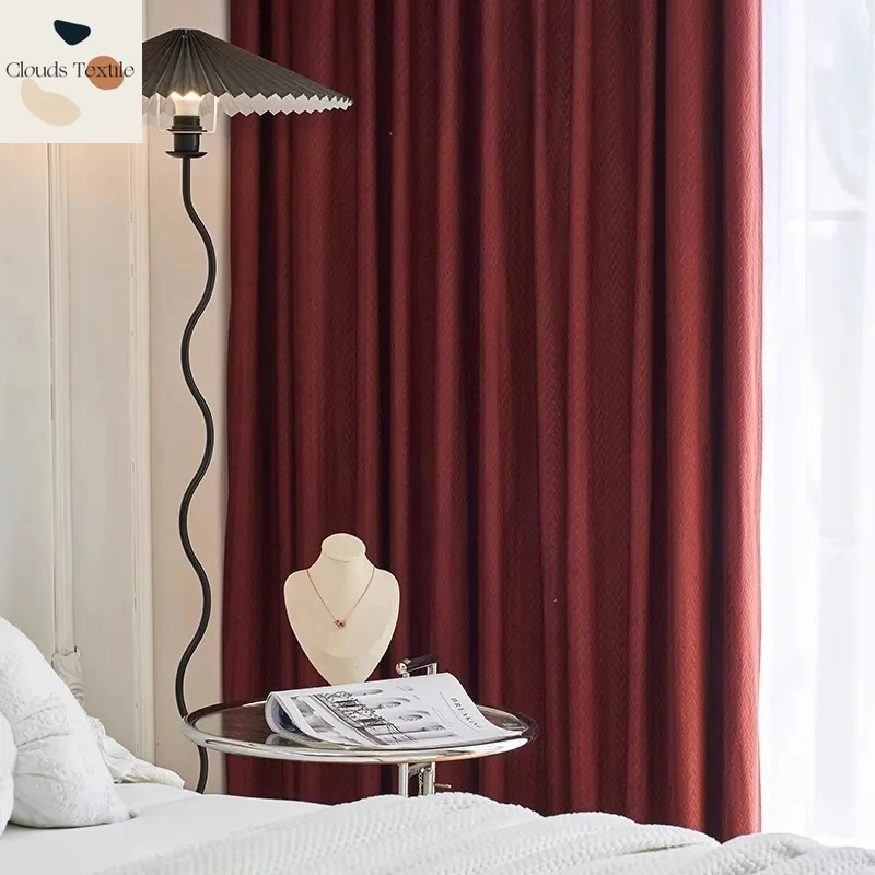 

Custom Size！！European Velvet Simple Bu Baroque Red Wine Luxury Blackout Insulated Curtains for Living Dining Room Bedroom Decor