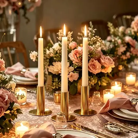 Gold Taper Candle Holders Set of 12 Weighted Base Metal Candlestick for Wedding Centerpiece Table Decor Mantel Anniversary Birthday Party Candlelight Dinner