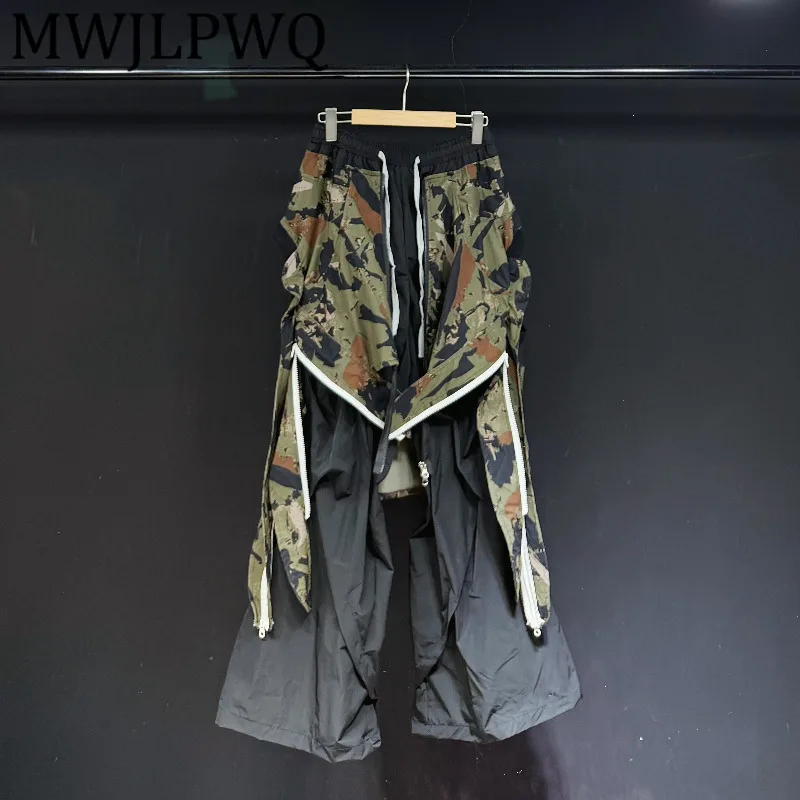 

MWJLPWQ Camouflage Skirt Design Pants Male 2025 New Heavy Industry Patchwork Zipper Bottom Chic Loose Wide-Leg Trousers 12739