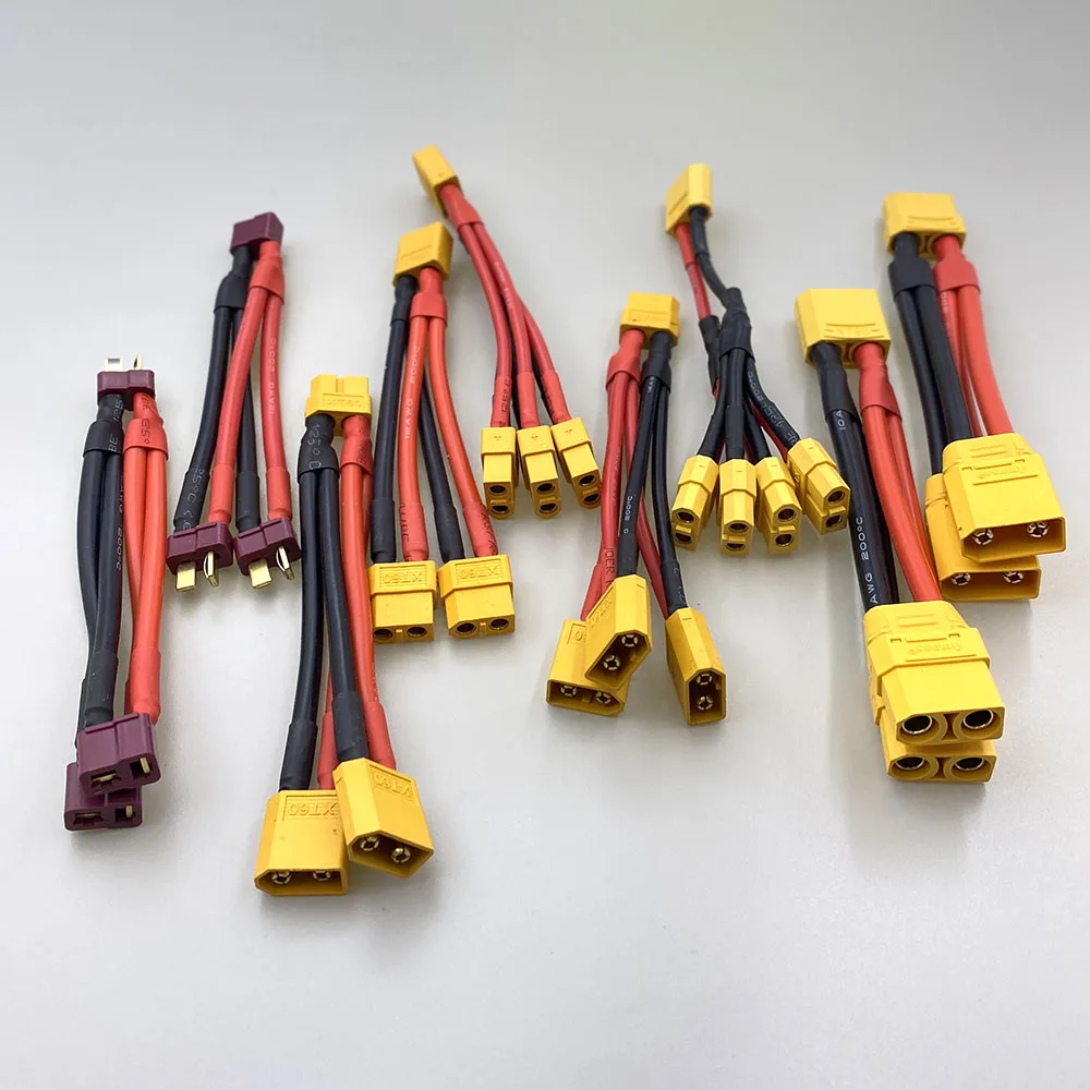 

Parallel battery connectorXT60XT90 Tplug male/female cable dual extension3way12AWG silicone splitter y/wire for rc battery motor