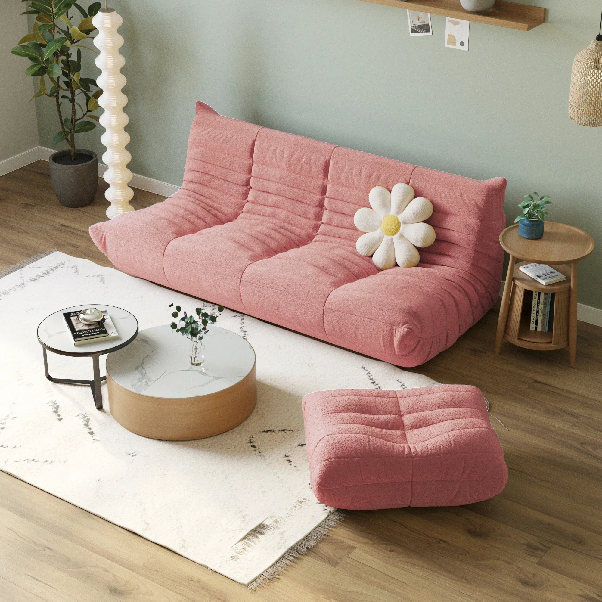 Pink Lazy Sofa Multi-Seat Modular Sofa Chair Bean Bag Sofa