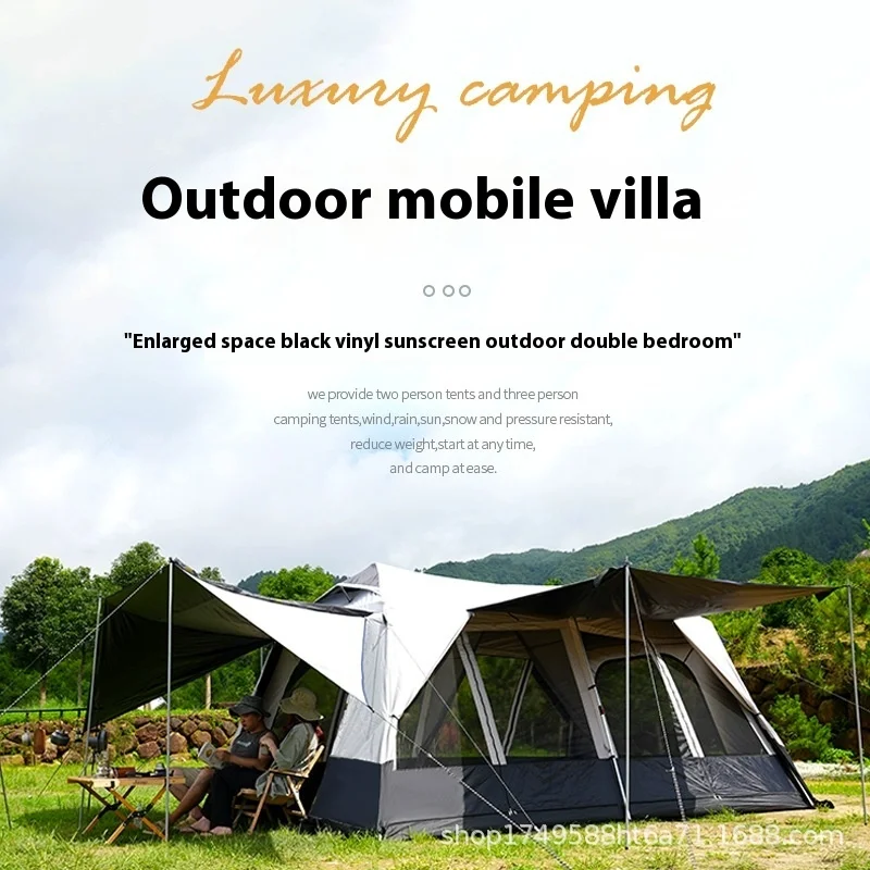 Deluxe Blackout  Automatic Aluminum Pole Sunproof Rainproof Camping Two Rooms One Hall  Tent for 6-8-12 People Family Vacation