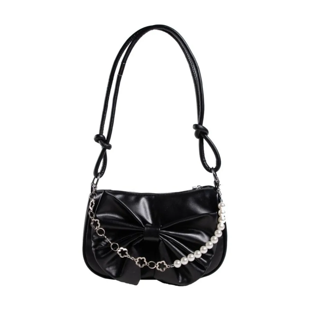 

Милая сумка на плечо из искусственной кожи с бантом, однотонная жемчужная женская сумка подмышками, регулируемая большая вместительная сумка с бантом для офисного работника